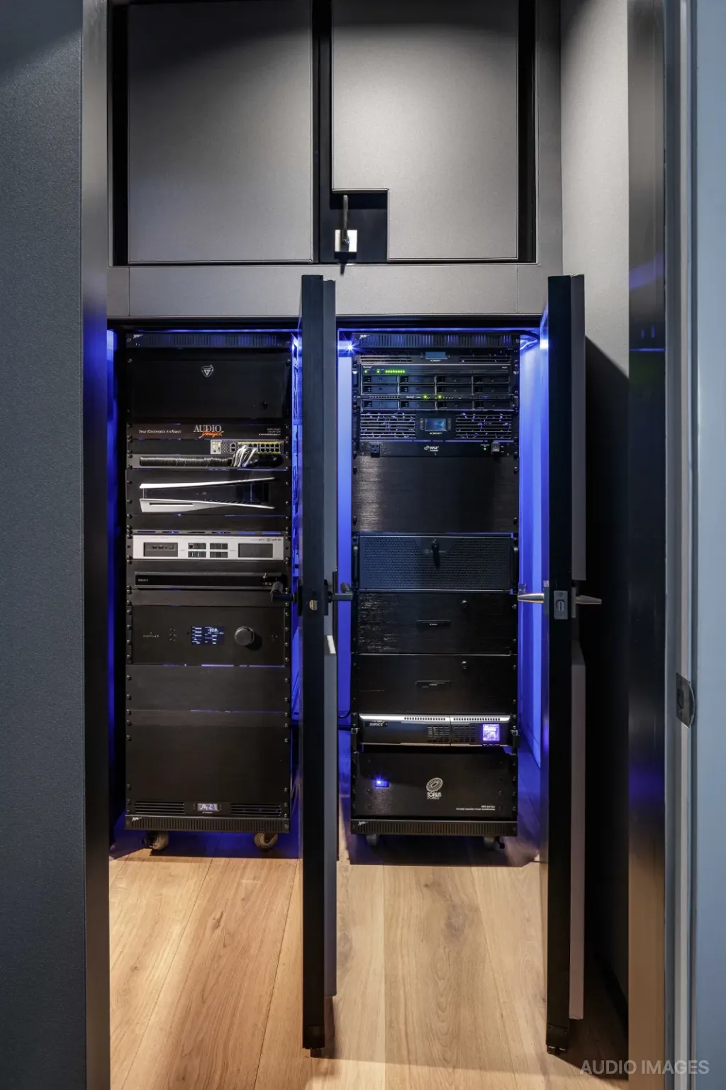 A complex but elegant AV system integrated into a luxury Orange County residence