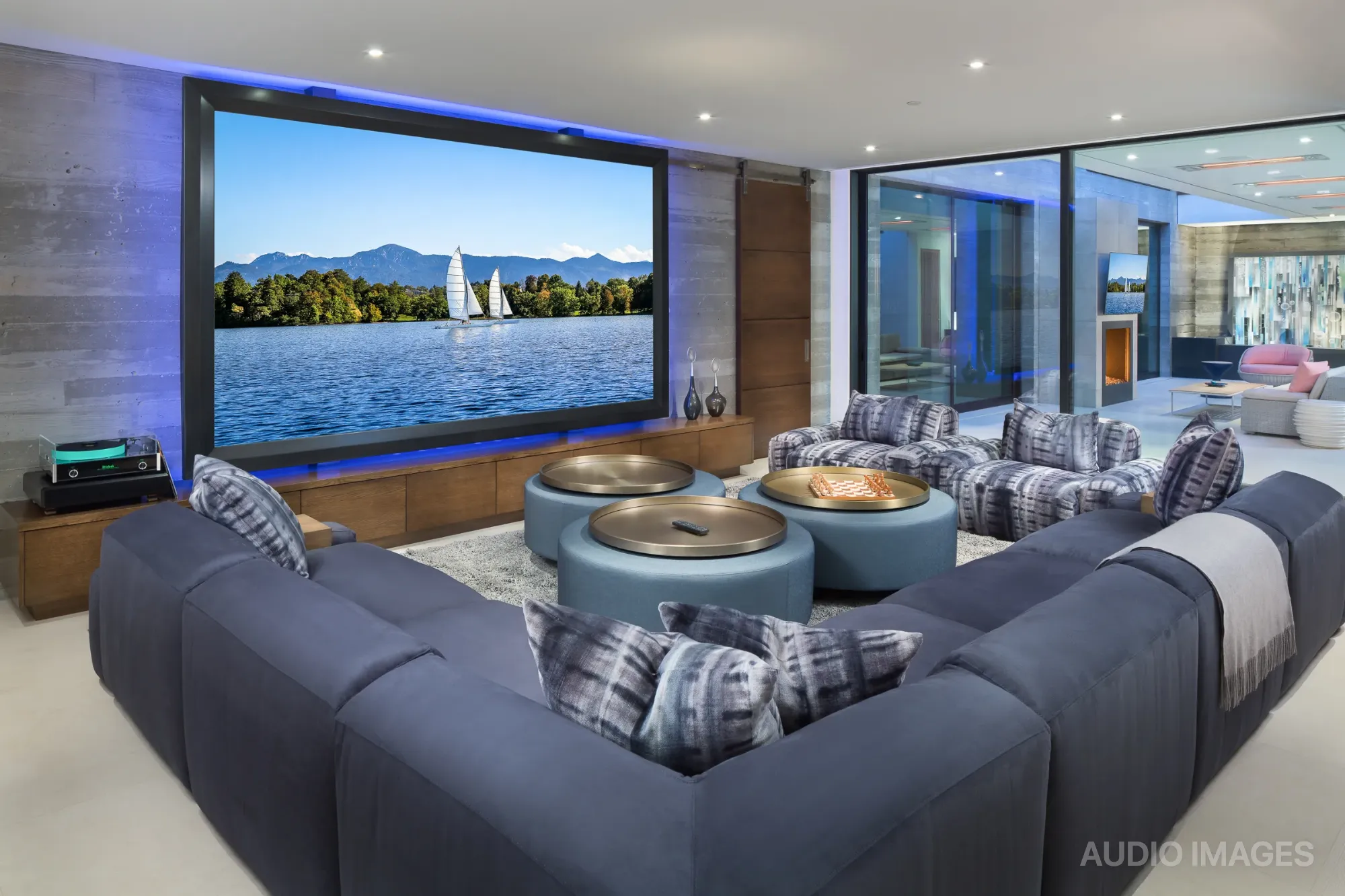 An architecturally integrated luxury home theater designed by Audio Images