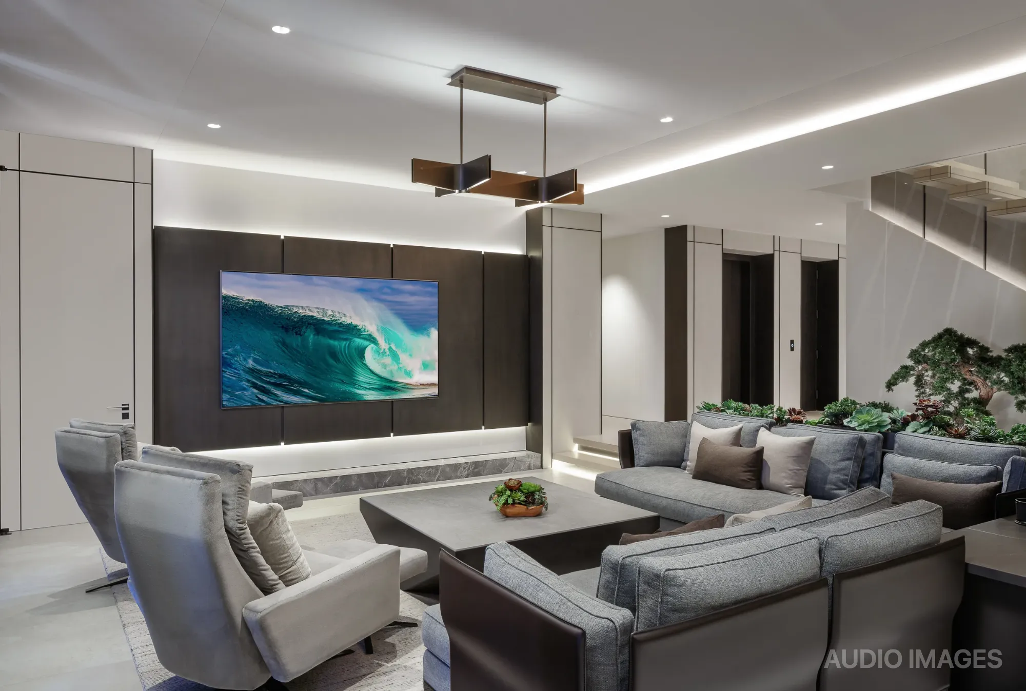 An architectural residence in Orange County where integrated technology disappears into the structure