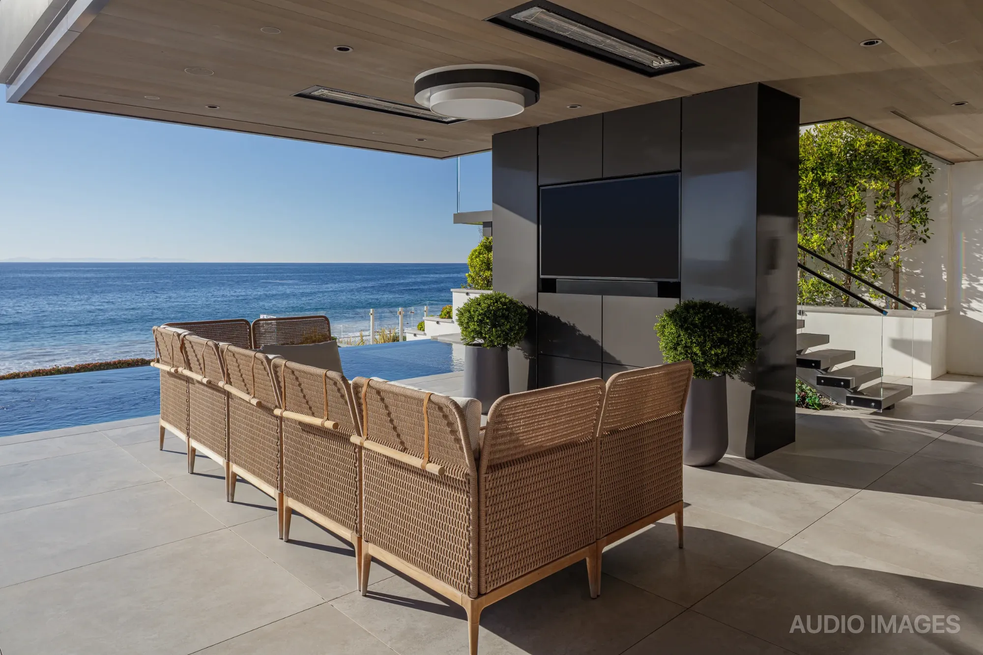 A luxury outdoor patio and living space prepared for listing photography